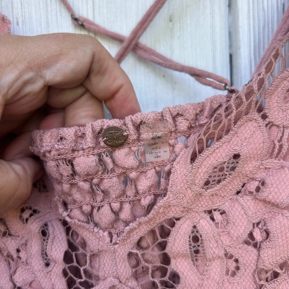 Free People Adella Slip Dress Dusty Pink Crochet Lace Boho Mini Medium OB661170